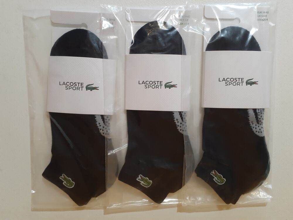 Lacoste Unisex Short Cotton Sport Socks, Medium Black Grey Chine 6.5-9